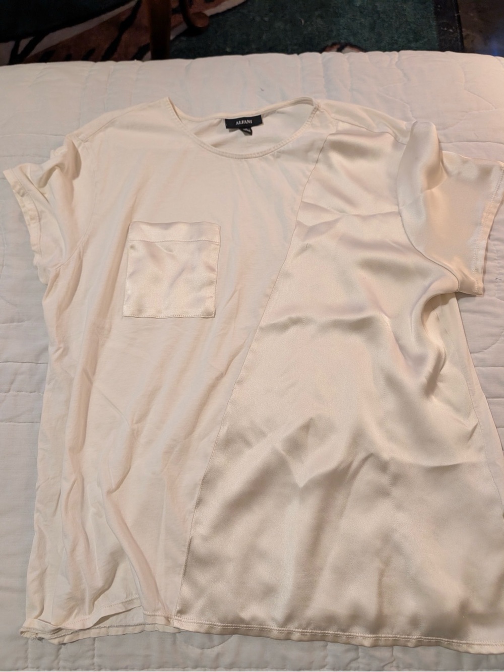 Giorgio Armani Ivory Short-Sleeve Mixed Fabric Tee